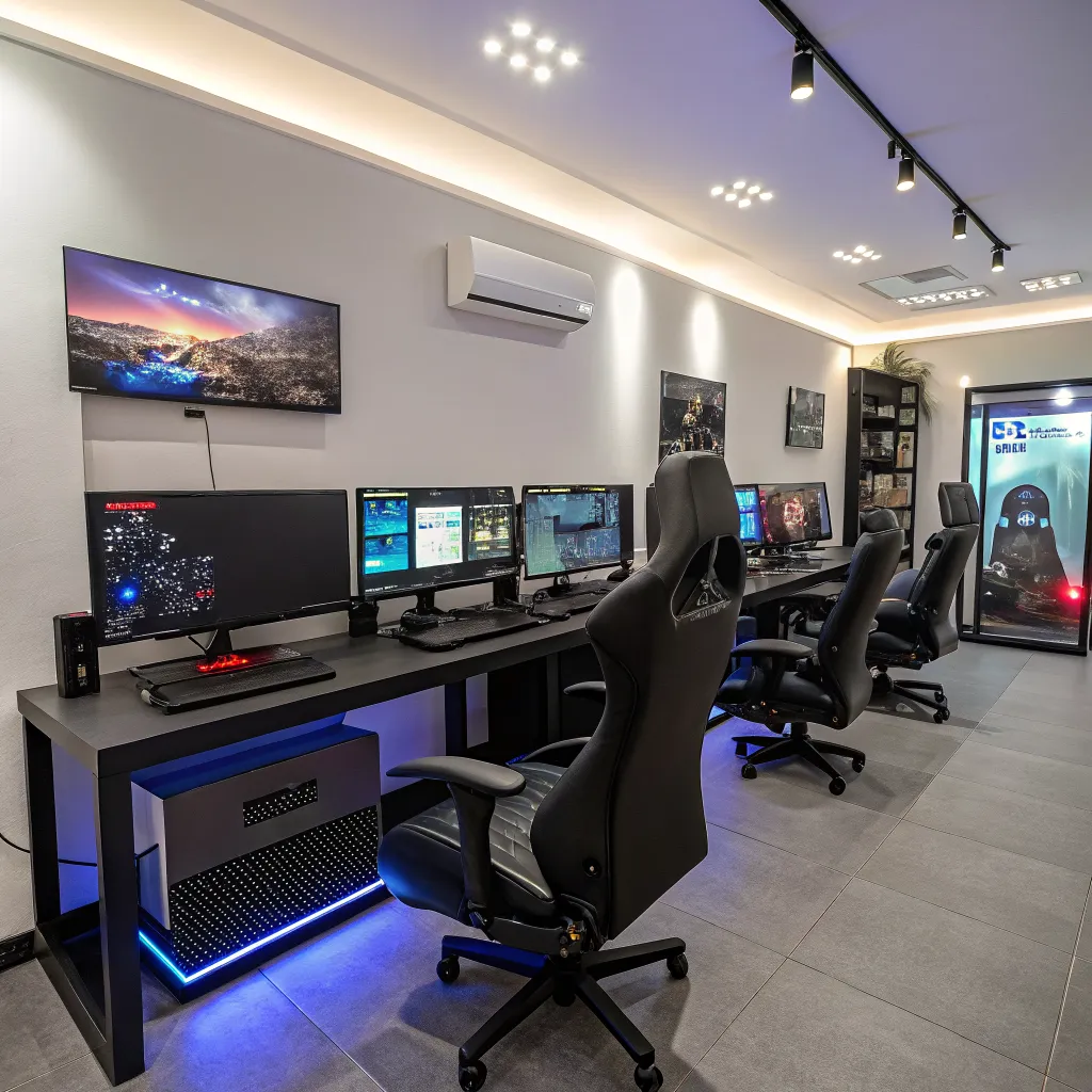 Sala gamer moderna con puestos de alto rendimiento